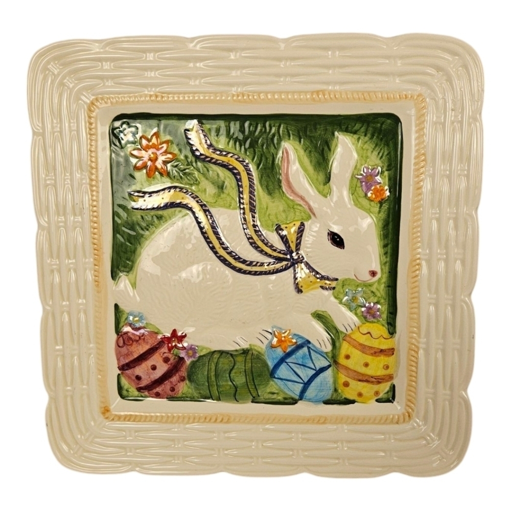Easter Ceramic Bunny Platter Plate, Easter Eggs Spring​​​​​